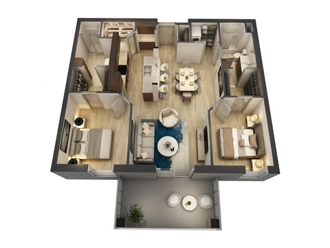Floor plan for 2 beds, 2 baths, 1058 sqft